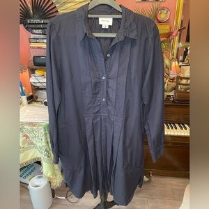 Steven Alan Dark Navy Pleated cotton Mini Shirt Dress Small Retail around $250